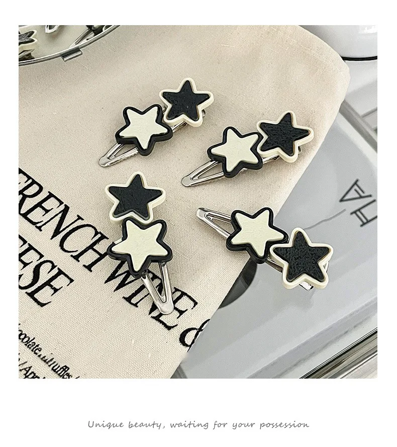 Fermagli per capelli a stella stile y2k per ragazze bianco nero_voghion.com