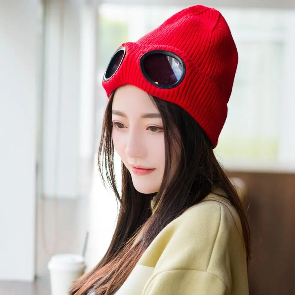 Pilot Glasses Cap Skullies Caps With Glasses Pullover Cap Men Beanie Caps Women Wool Caps Knitted Hats Korean Beanies Ski Cap - 6