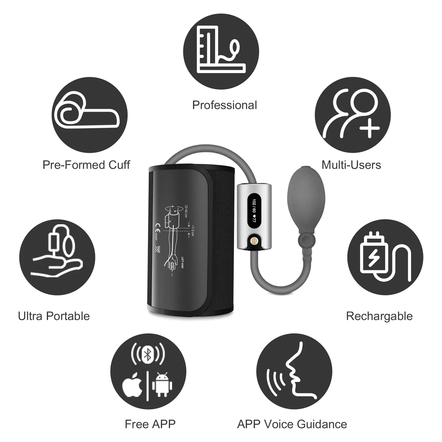 Bluetooth Portable Intelligent Blood Pressure Blood-oxygen Two-In-One Viatom BP1S Upper Arm Digital Rechargeable Sphygmomanometer