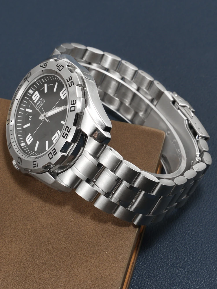 Men's Universal Stainless Steel Watch Band Bracelet - Solid Flat/Curved End, 18mm-24mm Adjustable