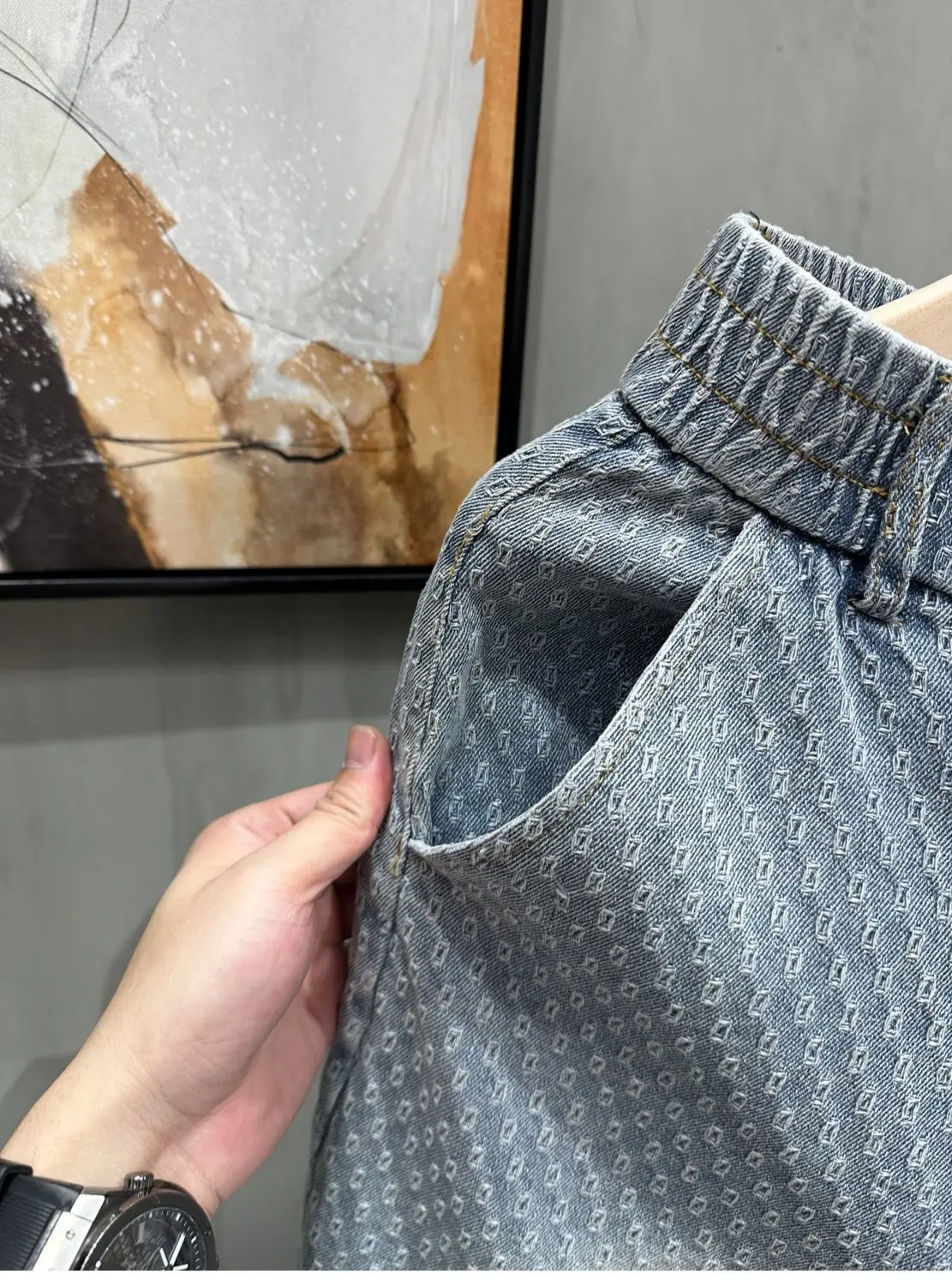 Men's Denim Shorts - Retro Jacquard Washed Casual Summer Five-Minute Pants