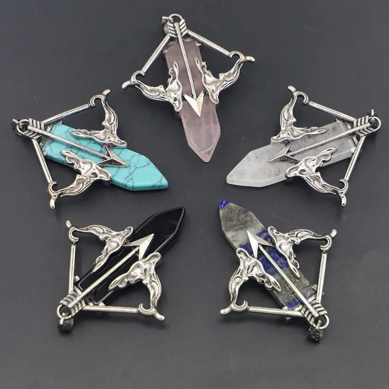 

10pcs Natural Crystal Stone Waiting To Love Arrow Pendant Opal Aventurine Rose Quartz Agate Charms for Necklaces Jewelry Making
