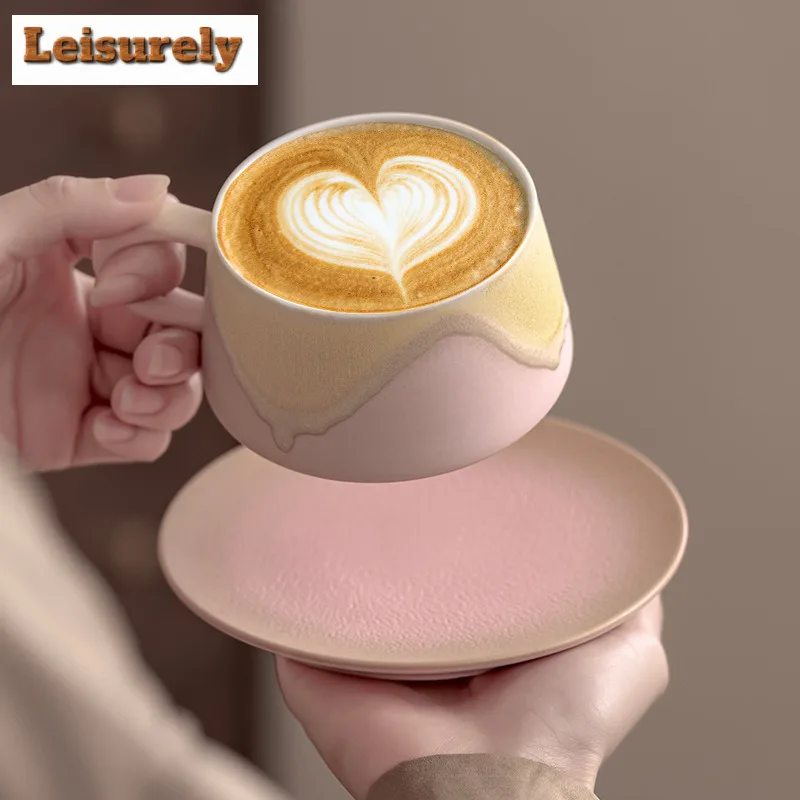 240ml Gradual Change Color Hills Coffee Mug with Plate Elegant Beer Cup Afternoon Tea Mug Cup Saucer Kit Drinkware Decoration