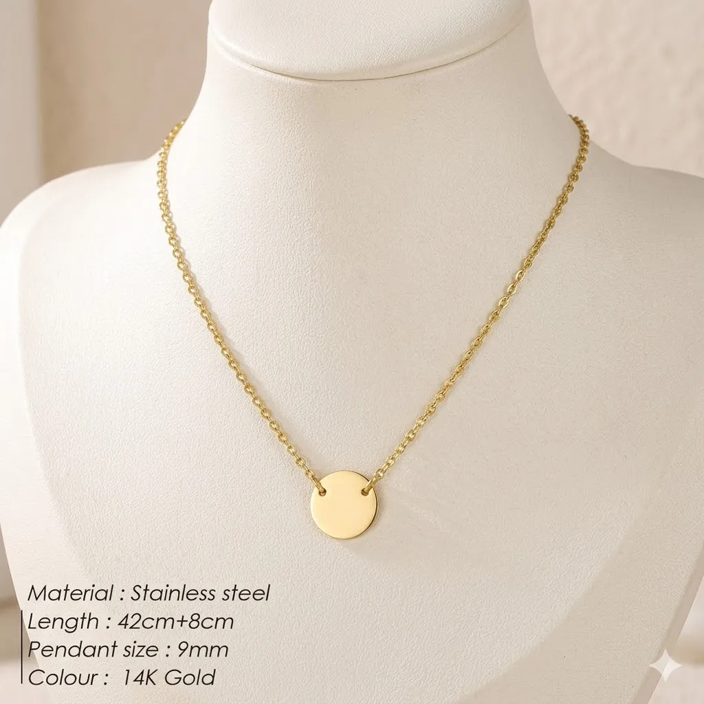 St-Delan 9mm Doppelseitige Runde Scheiben-Anhänger-Halskette aus Edelstahl, Zierliche Einfache Choker-Halskette, Verstellbarer Schmuck