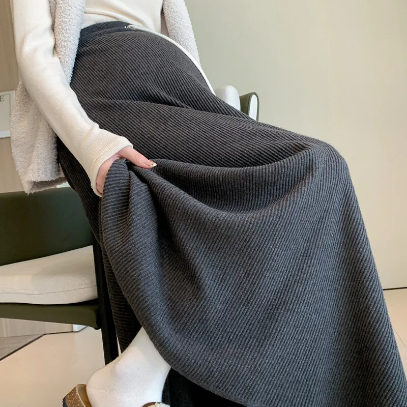 P71931# Pregnancy Skirt Skirts Women Comfy Slim Casual Knitted Mid-Long Maternity Skirt