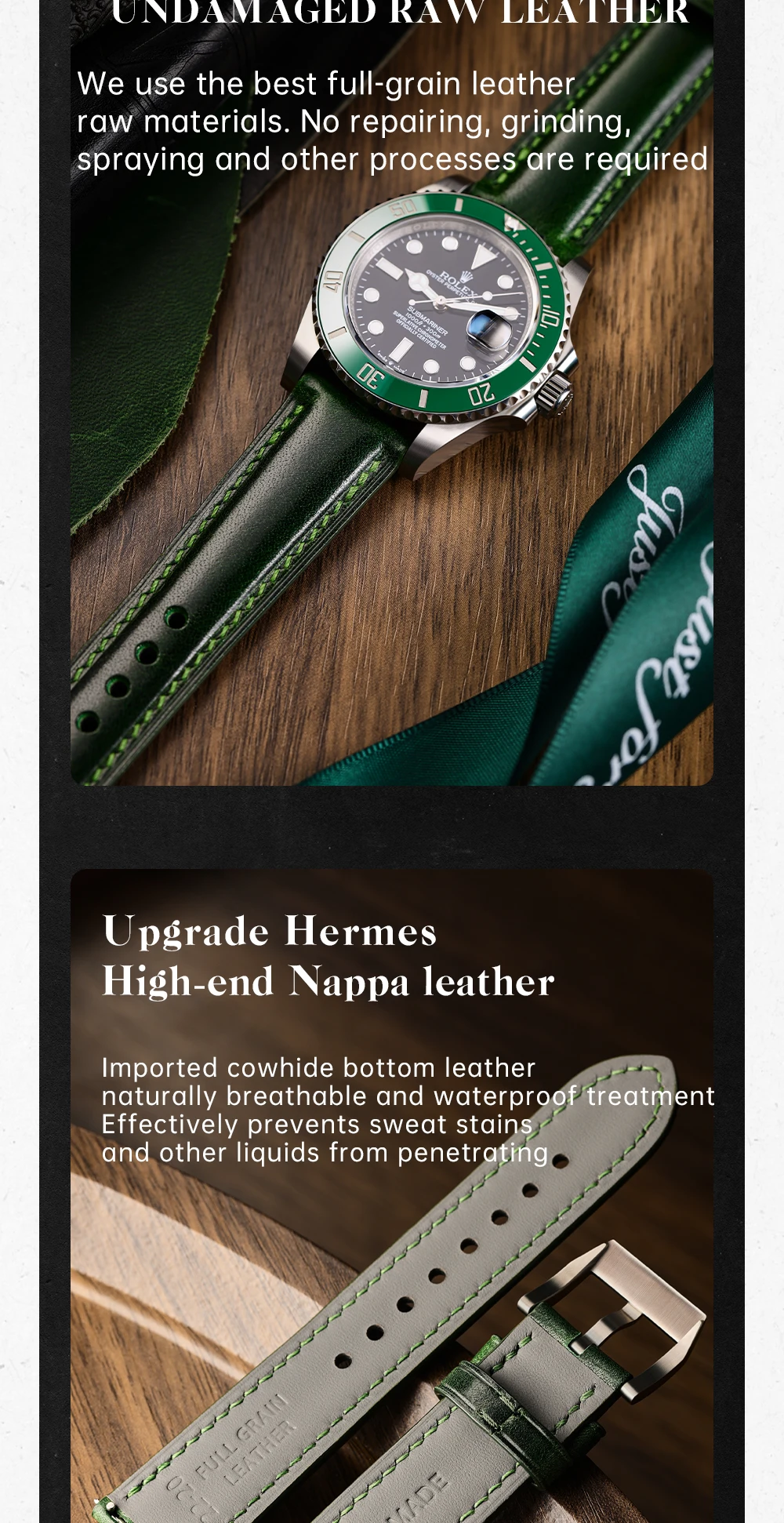 MAIKES Handgefertigte Nähte Vollnarbenleder-Uhrenarmbänder 19 mm, 20 mm, 21 mm, 22 mm, 24 mm, Schnellverschluss-Uhrenarmband-Zubehör – Detail 5