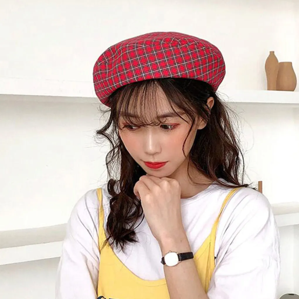 

Береты женские летние в клетку, дышащая шапка в винтажном стиле, весна-лето
