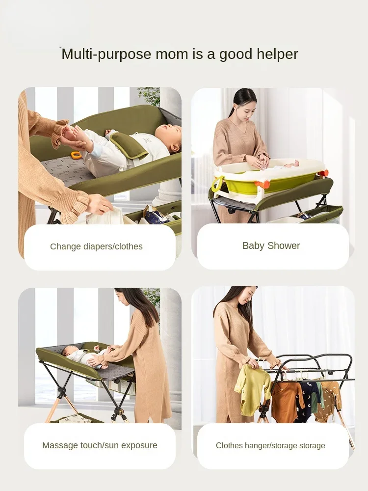 Portable Waterproof Baby Diaper Table: Adjustable Height Multifunctional Baby Care Station, Foldable Storage Changing Tables