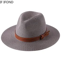 56-58-59-60CM New Natural Panama Soft Shaped Straw Hat Summer Women/Men Wide Brim Beach Sun Cap UV Protection Fedora Hat 3