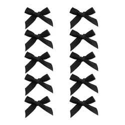 Pack of 10 Adorable Mini Ribbon Bow Hair Clips for Girls - Korean Style Hairpins & Barrettes (Black)