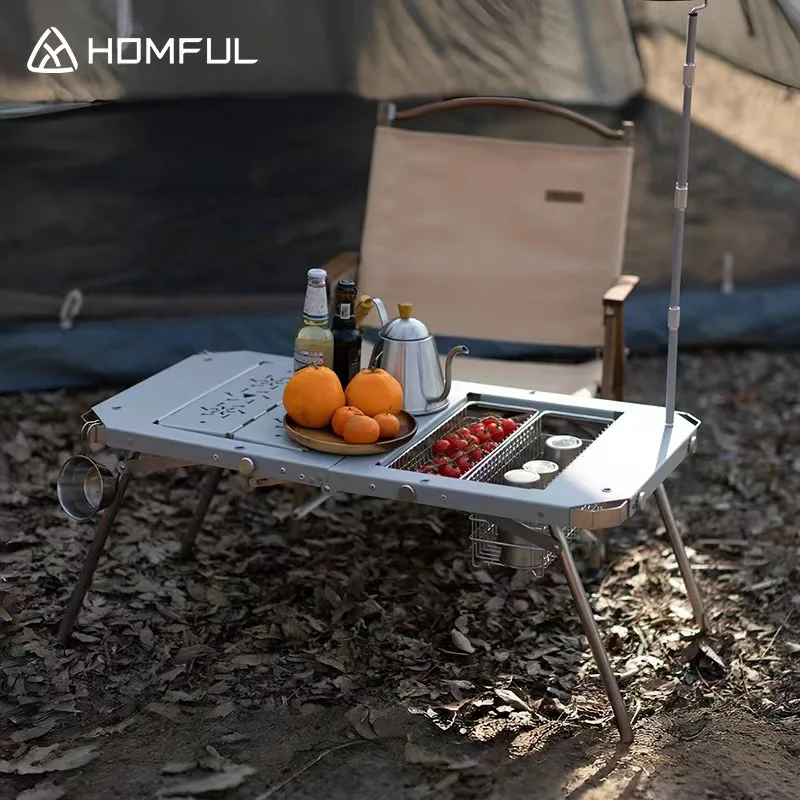 HOMFUL ステンレス　折りたたみテーブル Homful-多機能アルミニウム合金折りたたみ式リフトテーブル