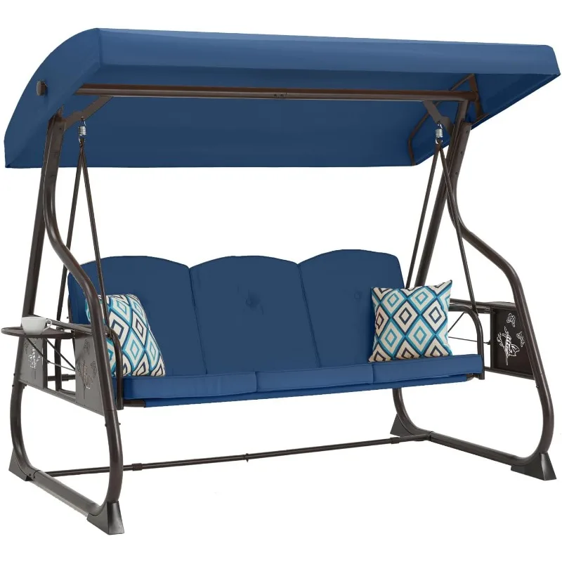 

3-Seat Outdoor Porch Swing with Stand, Patio Swing with Canopy, 2 in 1 Porch Swing Bed & Patio Chair for Adult, Yard