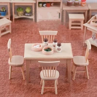 Meubles miniatures pour maison de poupée, Table à manger en bois, chaise, jouet de Simulation, 1/12 2