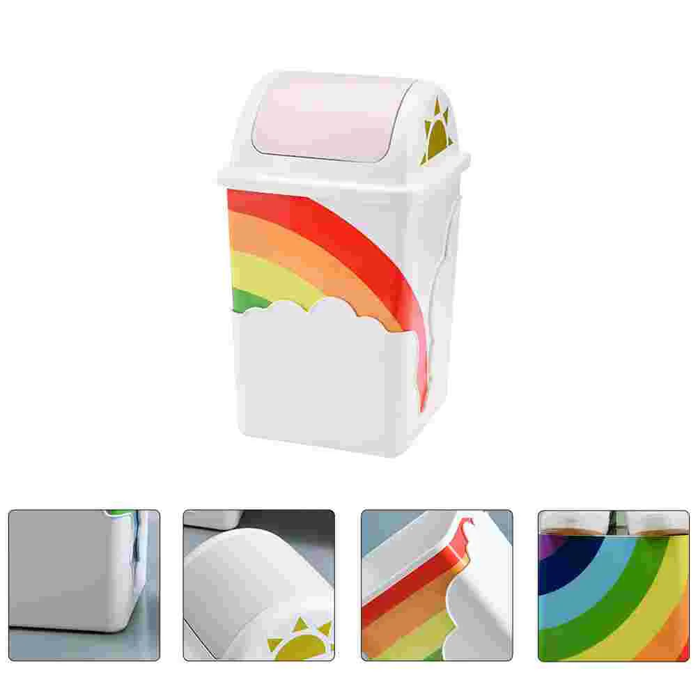 

Children's Room Trash Can with Lid Rainbow Pattern Ash-bin Paper Basket Office Plastic Garbage Waste Lidded