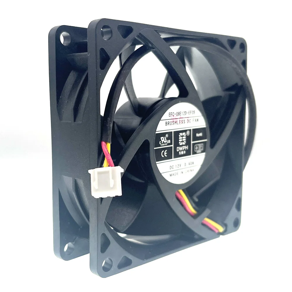 Inversor de Elevador de Três Fios Ventilador de Refrigeração Rolamento de Esferas Duplo Modelo Efc08e12d-ef05 8cm 80 mm dc 12v 0.40a 80×25 mm Novo e Original