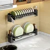 Wall Mounted Stainless Steel Dish Drainer Drying Rack Bowl Plate Storage with Tray Kitchen Organizer Chopstick Holder Hanging 1
