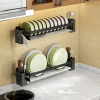 Wall Mounted Stainless Steel Dish Drainer Drying Rack Bowl Plate Storage with Tray Kitchen Organizer Chopstick Holder Hanging 1