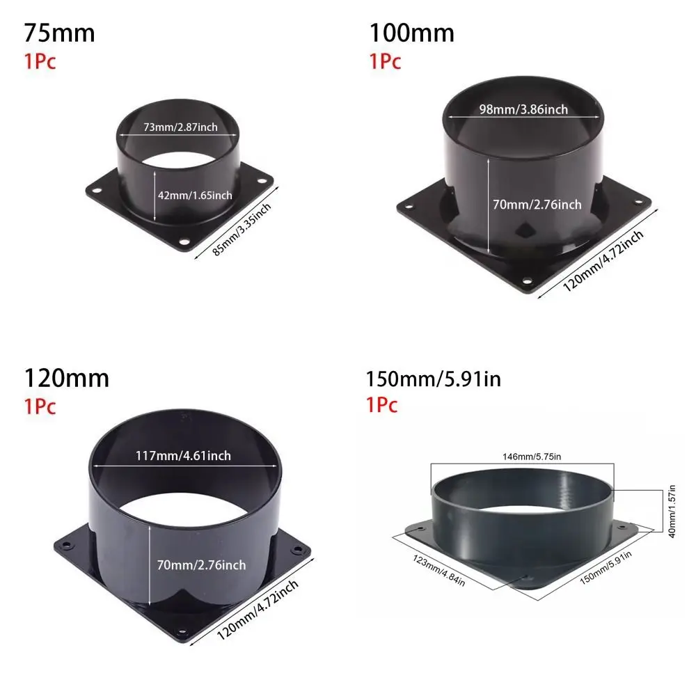 1Pc Durable Flange Connector 75/100/120/150mm Pipe Fitting Square Bottom Air Inlet And Outlet Air Ducting Connection Flange