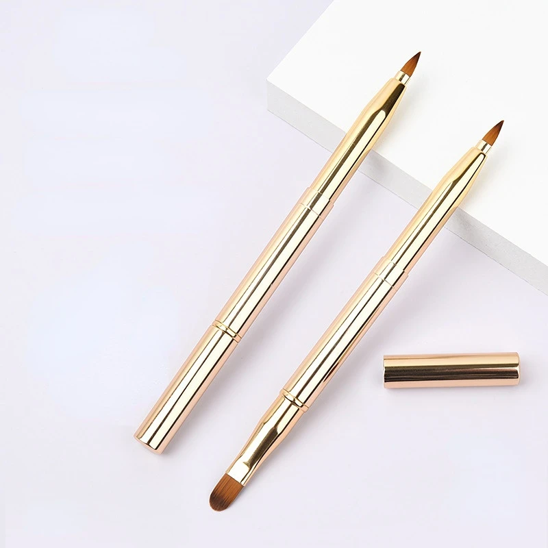 Makeup brush Metal telescopic double head lip brush with cover Portable