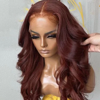 Body Wave Lace Front Wigs Synthetic Reddish Brown Wig For Women Omber Red Lace Frontal Wig
