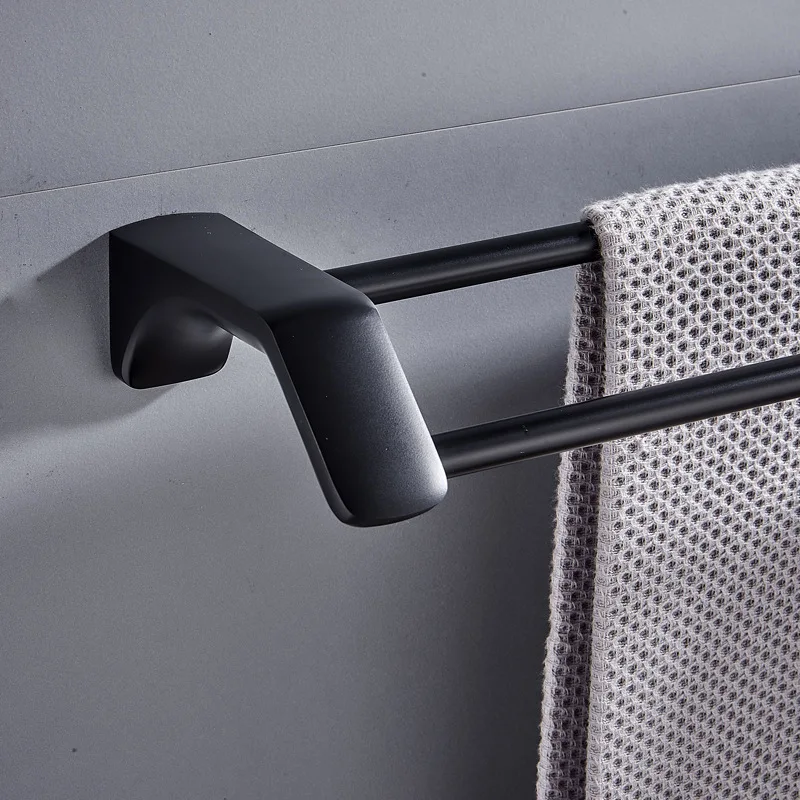 Matte Black Stainless Steel Bathroom Double Towel Shelf Rack Holder Bath Towel Hanger Bar Rail Bathroom Accessories