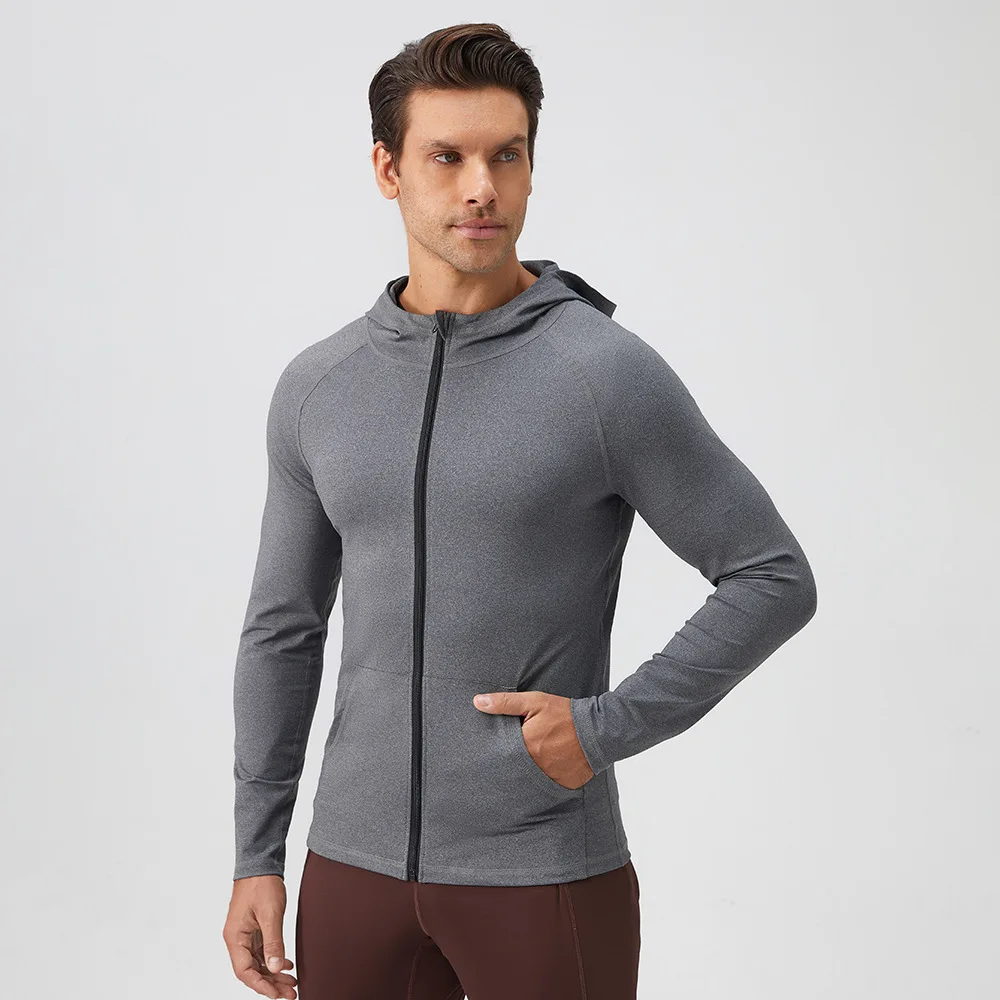 LO Men's Yoga Autumn/Winter Sports Coat Zipper Stand Up Collar Fitness Coat Long Sleeved Quick Drying Fitness Coat