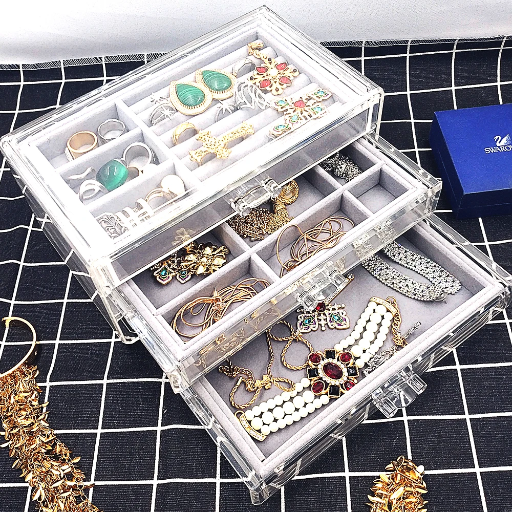 

Бархатная коробка для ювелирных изделий, демонстрационный лоток, держатель для ювелирных изделий, кольцо, серьги, ожерелье, браслет, мягкий прозрачный органайзер, чехол, акриловая коробка