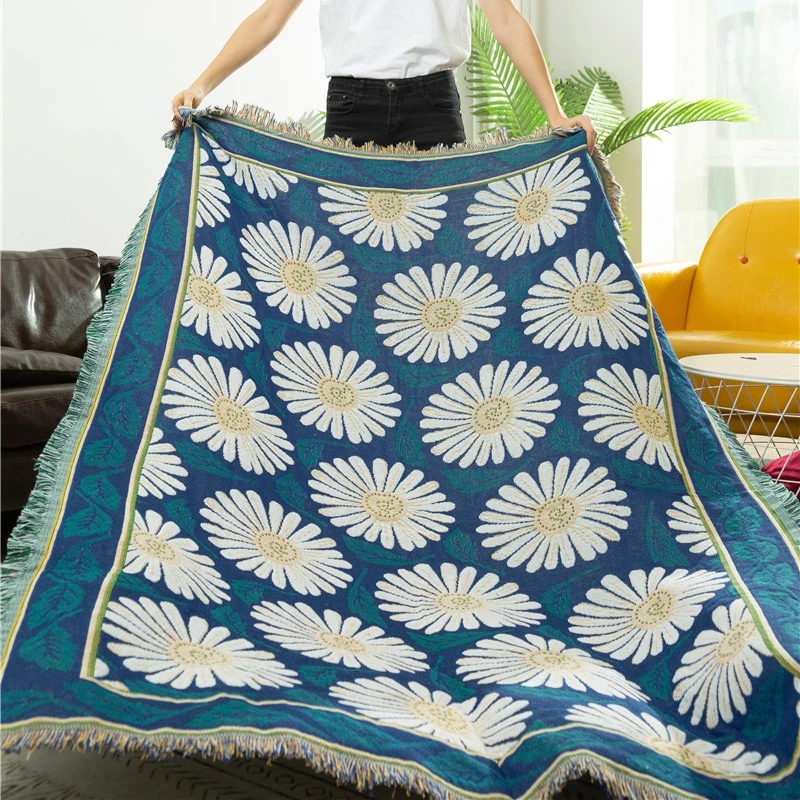 

American Country Style Daisy Sofa Blanket Tapestry Throw Nap Used Knitted Blanket Home Decoration Photo Taken Display Blanket