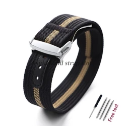 Black Nylon Watch Band with Folding Buckle - 20mm Military Sports Fabric Strap - Black (Black Gold)
