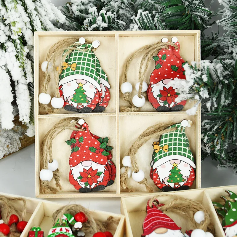 

12pc Wooden Christmas Pendant Merry Christmas Decoration For Home 2024 Navidad Gift New Year Ornaments Xmas Tree Hanging Pendant