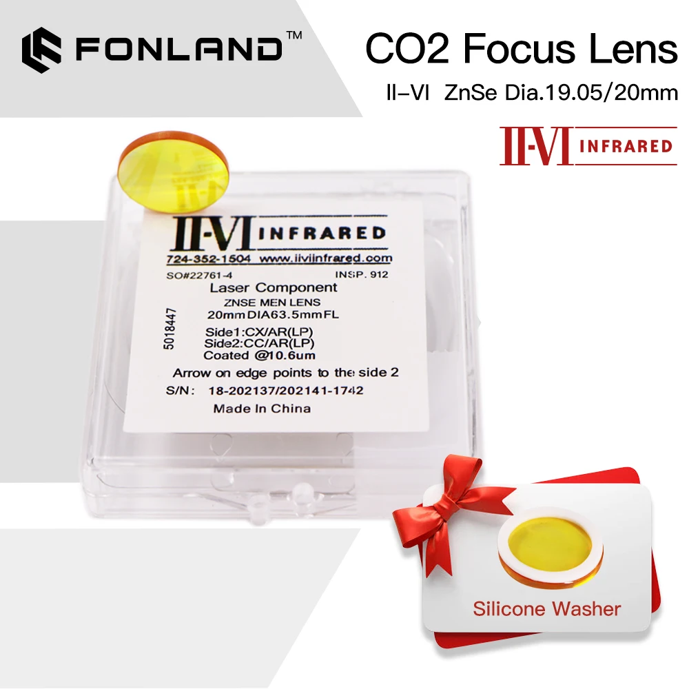 II-VI soczewka lasera podczerwieni CO2 Dia.19.05mm 20mm FL 38.1/50.8/63.5/76.2/101.6mm do maszyny do cięcia laserowego CO2 soczewki ZnSe