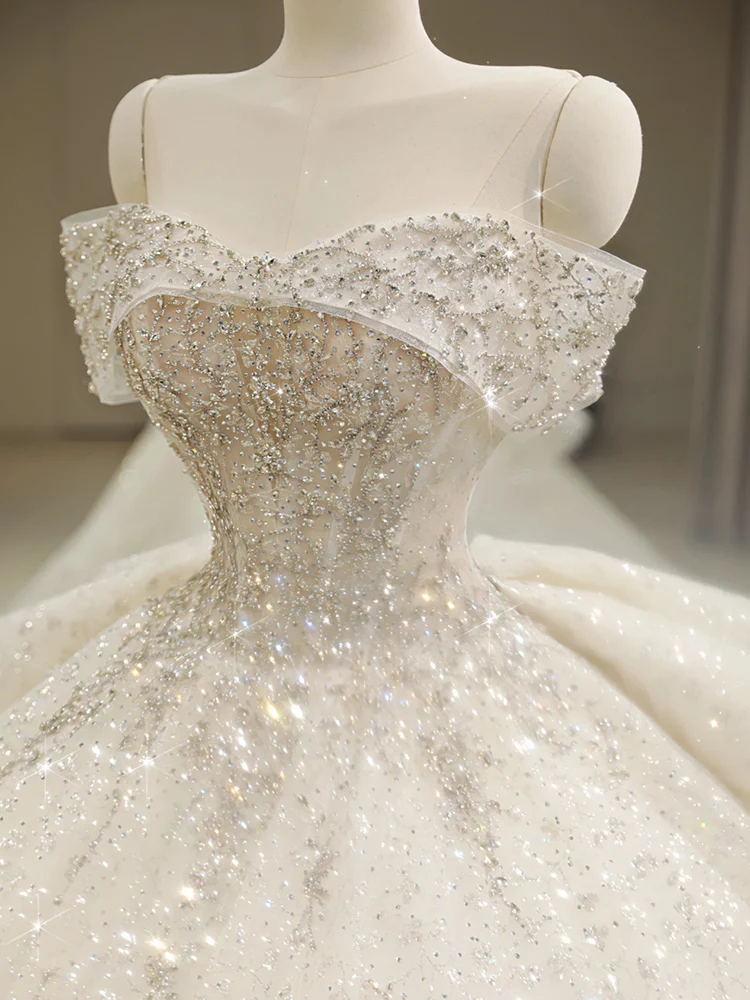 Wedding Dresses Off The Shoulder Wedding Dress Lace Up Luxury Bridal Ball Gown Sweep Large Train Plus Size Made Custom