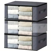 Foldable PVC Window Storage Bags, 3-Layer Non-Woven Fabric No Handles, Zipper Closure Transparent Clothes and Blanket Organizer 1