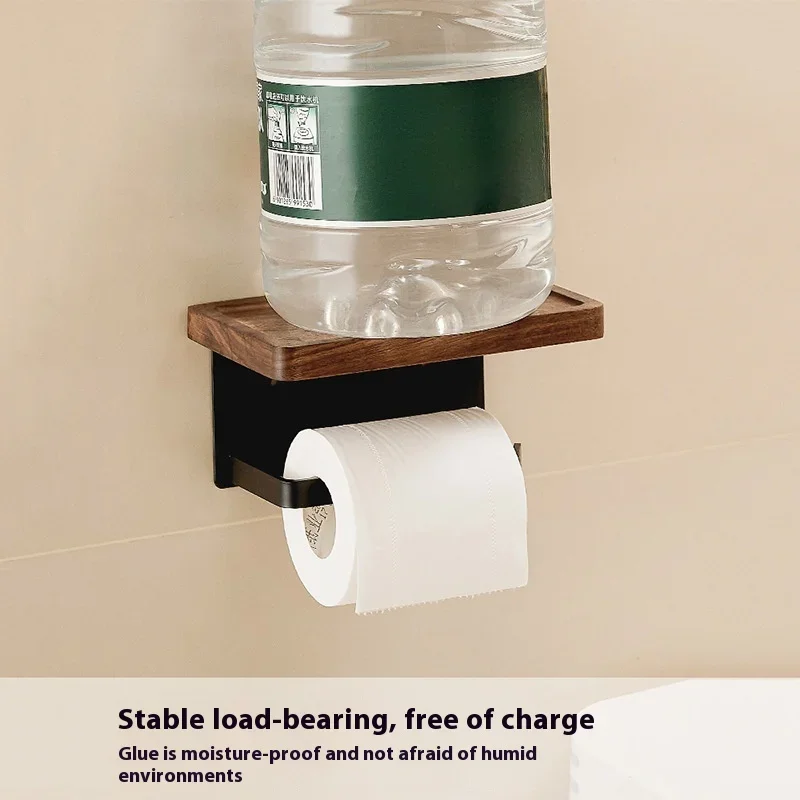 Walnut toilet paper storage rack toilet paper holder solid wood roll holder creative tissue without punching holes