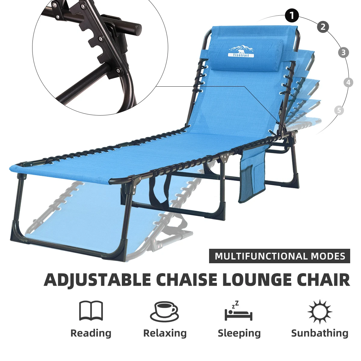 Tisetrail 2-Pack Chaise Lounge Chair 5 Positions Folding Patio Chaise Lounges Foldable Patio Sun Chairs Lay Flat Recliner