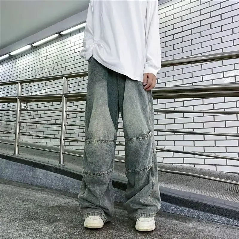 

2023 Spring Autumn Trousers Y2K Baggy Jeans for Men Wide Leg Pants Pockets Elastic Waist Streetwear Loose Comfortable Pants