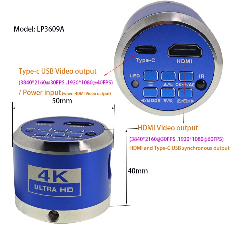 랩선 IMX678 4K 8MP 1080P 60FPS HDMI USB UVC 산업용 현미경 카메라 (측정용 크로스헤어 포함, 납땜 검사 연구실용)