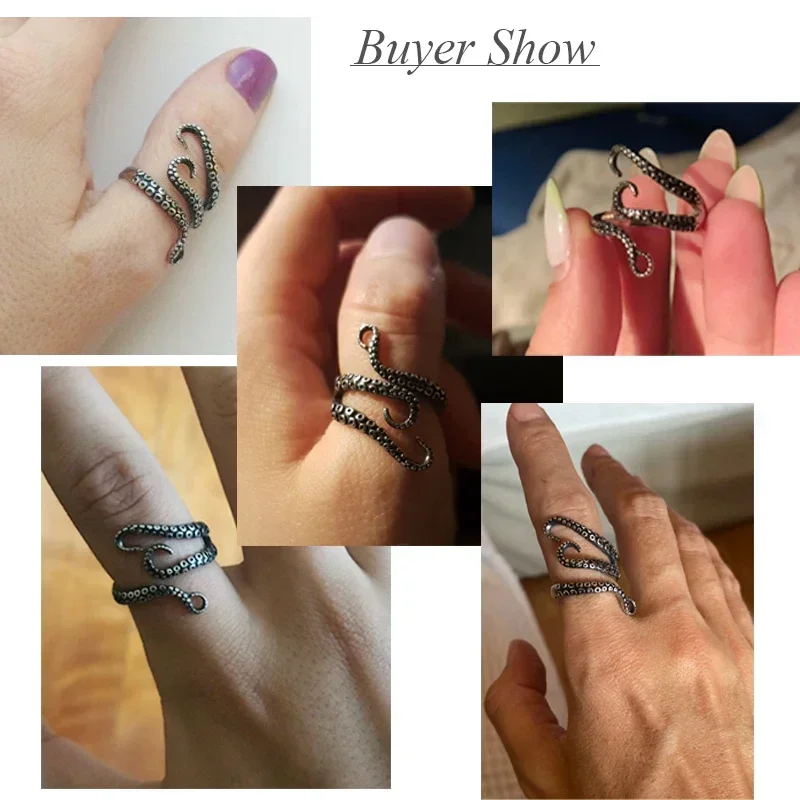Creative Octopus Rings for Men Gothic Deep Sea Monster Squid Finger Tentacles Punk Animal Jewelry Gift Opened Adjustable