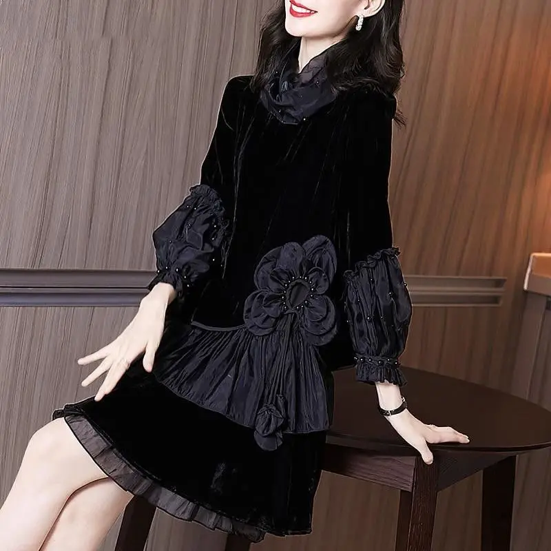 

Elegant Spliced Beading Irregular Gauze Ruffles Mini Dress Women's Clothing 2024 Spring New Loose Office Lady Ladies Dresses