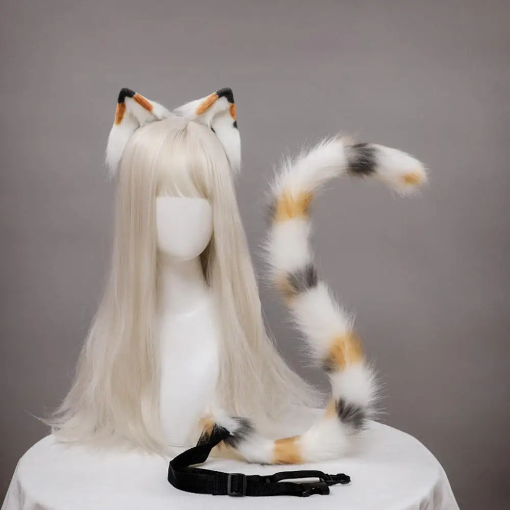 

Simulation Cute Cat Ears Hairband Tail Set Plush Ears Hair Hoop Tail Cosplay Party Costume Props Accessories