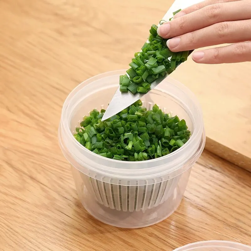 Storage Box Kitchen Storage Box Food Storage Container Food Storage Box Seasoning Storage Container 350ml Condiments Crisper Refrigerator Chopped Green Onion Storage Box Scallion Ginger and Garlic Drainage Fresh-keeping Box