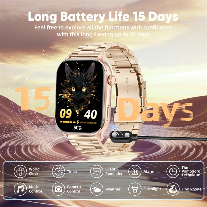 New For Android iOS Smart Watch Women 2.01inch Heart Rate Health Monitoring Bluetooth Call Waterproof Sport Watch Smartwatch Man