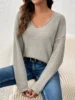 Autumn and winter ladies V-neck solid color loose leisure languid wind long sleeve knit sweater bottom sweater 6