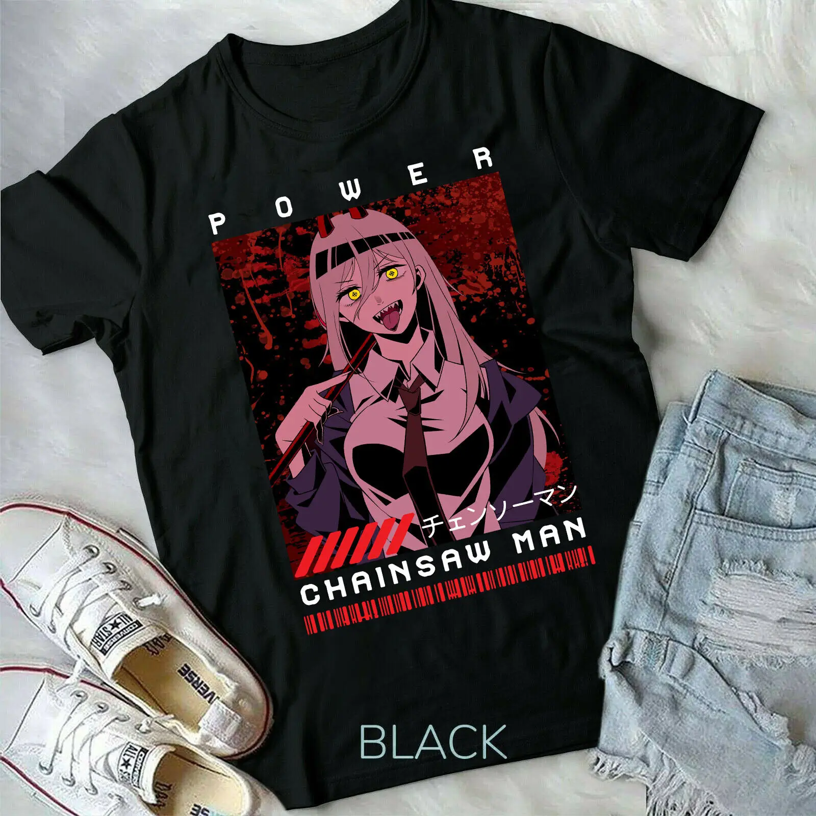 

chainsaw man power neon graphic Short-Sleeve Unisex T-Shirt