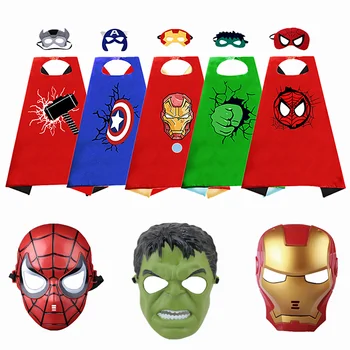 Newest Superhero Kids Capes and Masks Spiderman Costume Double Cape Superhero Kids Cosplay 3-12 Year Old Boy Halloween Gift 1