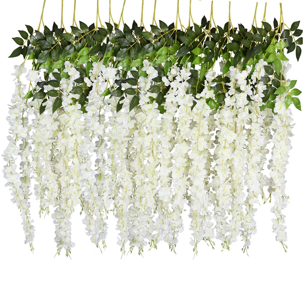 110Cm 12Pcs Garland Silk Artificial Hanging Wisteria Flowers Wedding Home Decor 
