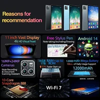 2024 Original Pad 6S Pro Tablet PC Android14 Snapdragon888 11Inch HD 16GB+1TB 12000mAh 5G Dual SIM Bluetooth WiFi GPS Mi Tablets 2
