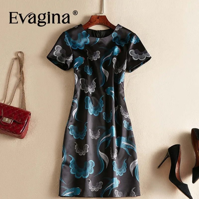 

Evagina Новое модное дизайнерское женское платье с коротким рукавом элегантное приталенное мини-платье с рисунком
