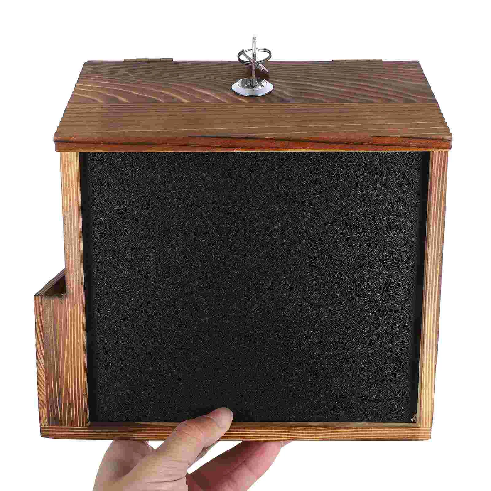 Wall Mount Suggestion Box Secure Locking Donation Box Wooden Mailbox Blackboard Money Saving Versatile Usage Comment