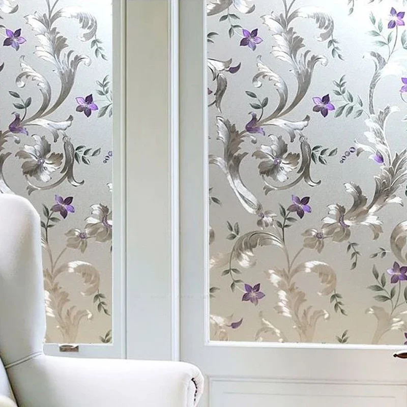 2/3m Flower Window Film Vinyl Opaque Glass Film Privacy Protection Glass 3D Stickers Stained Window Glass Films Home Decoration 3